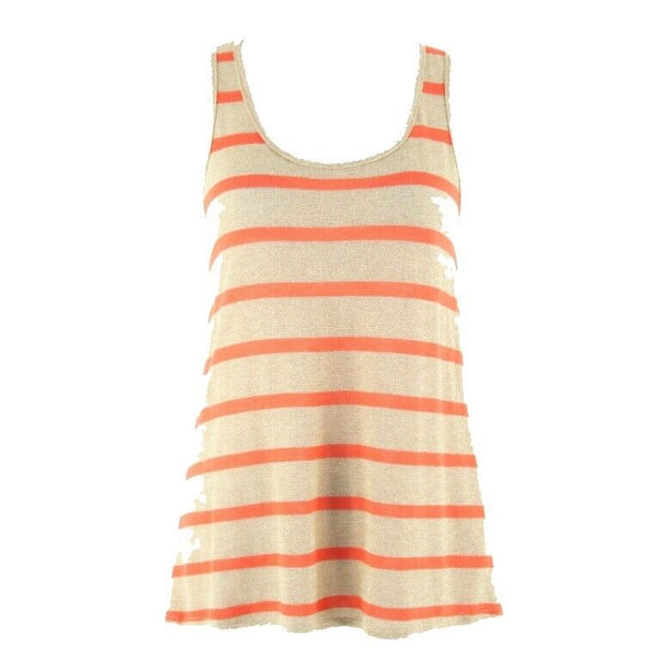 Soprano Sz M Orange Gold Metallic Stripe Sheer Back Panel Rayon Blend Top