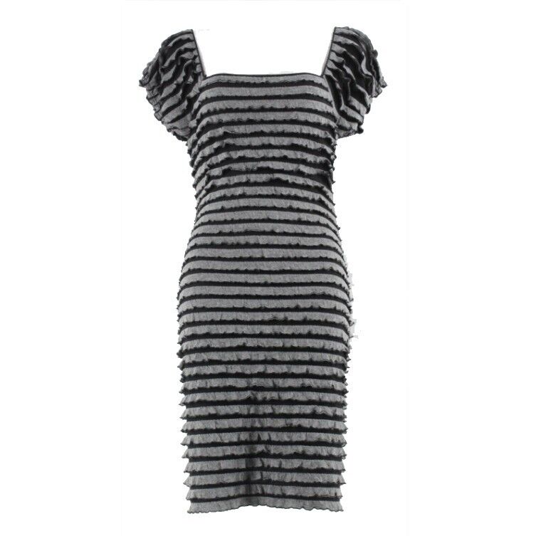 Studio M Sz M Black Gray Allover Ruffle Poly Rayon Spandex Dress