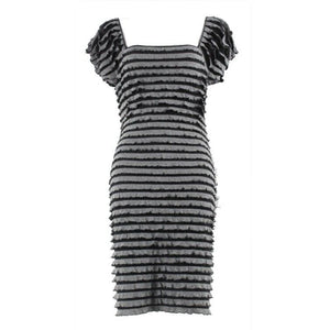 Studio M Sz M Black Gray Allover Ruffle Poly Rayon Spandex Dress