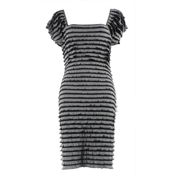 Studio M Sz M Black Gray Allover Ruffle Poly Rayon Spandex Dress
