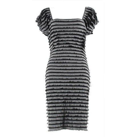 Studio M Sz M Black Gray Allover Ruffle Poly Rayon Spandex Dress