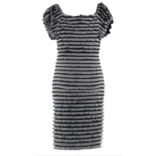 Studio M Sz M Black Gray Allover Ruffle Poly Rayon Spandex Dress