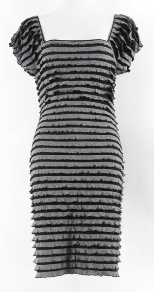 Studio M Sz M Black Gray Allover Ruffle Poly Rayon Spandex Dress
