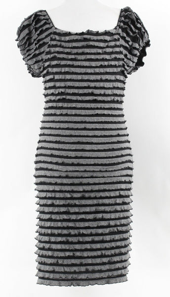 Studio M Sz M Black Gray Allover Ruffle Poly Rayon Spandex Dress