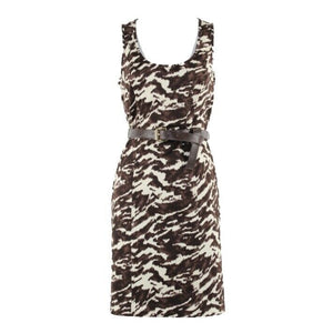 Michael Kors NEW $150 6 Brown Ivory Belt Cut Out Zip Cotton Blend Dress