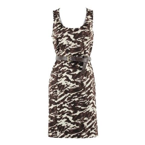 Michael Kors NEW $150 6 Brown Ivory Belt Cut Out Zip Cotton Blend Dress