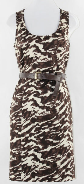 Michael Kors NEW $150 6 Brown Ivory Belt Cut Out Zip Cotton Blend Dress