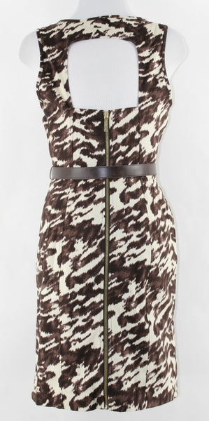 Michael Kors NEW $150 6 Brown Ivory Belt Cut Out Zip Cotton Blend Dress
