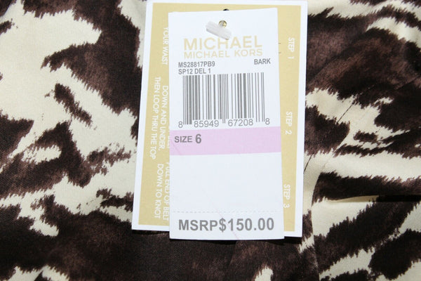 Michael Kors NEW $150 6 Brown Ivory Belt Cut Out Zip Cotton Blend Dress