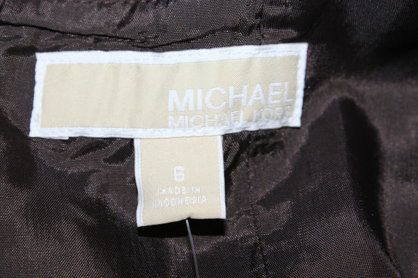 Michael Kors NEW $150 6 Brown Ivory Belt Cut Out Zip Cotton Blend Dress