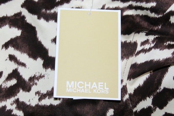 Michael Kors NEW $150 6 Brown Ivory Belt Cut Out Zip Cotton Blend Dress