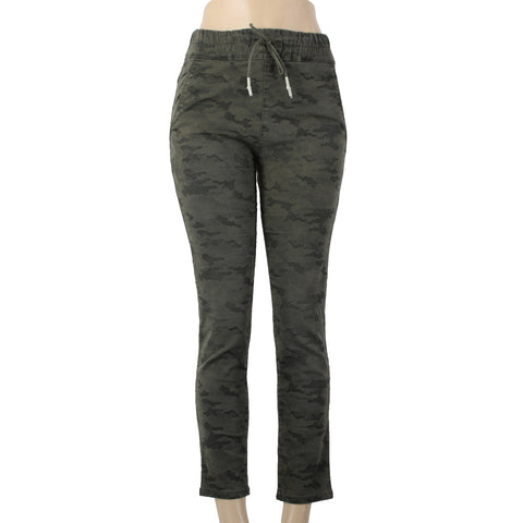 Flog Jeans Sz 27 x 27 Green Camo Skinny Leg Drawstring Pocket Cotton Lycra Jeans