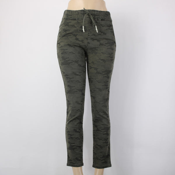 Flog Jeans Sz 27 x 27 Green Camo Skinny Leg Drawstring Pocket Cotton Lycra Jeans