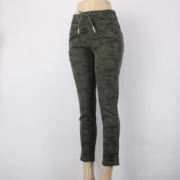 Flog Jeans Sz 27 x 27 Green Camo Skinny Leg Drawstring Pocket Cotton Lycra Jeans