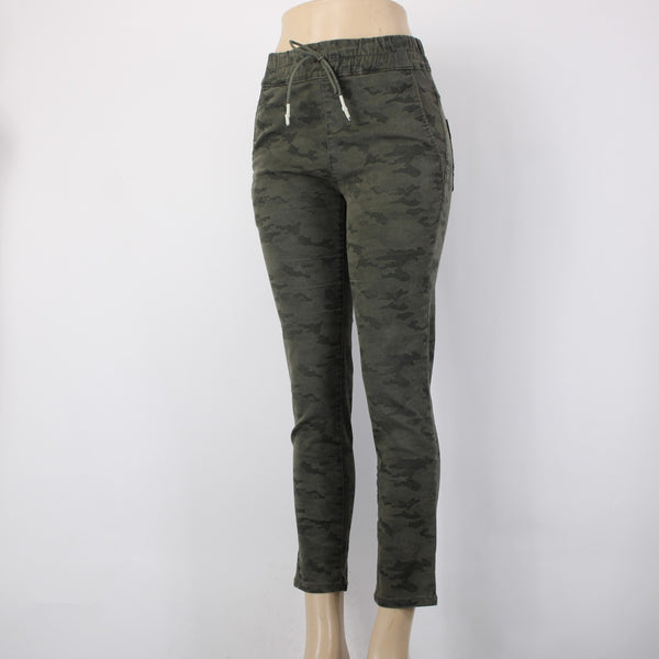 Flog Jeans Sz 27 x 27 Green Camo Skinny Leg Drawstring Pocket Cotton Lycra Jeans