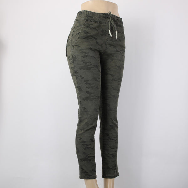 Flog Jeans Sz 27 x 27 Green Camo Skinny Leg Drawstring Pocket Cotton Lycra Jeans