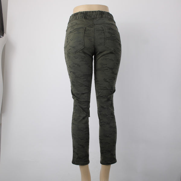 Flog Jeans Sz 27 x 27 Green Camo Skinny Leg Drawstring Pocket Cotton Lycra Jeans