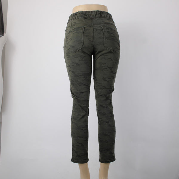 Flog Jeans Sz 27 x 27 Green Camo Skinny Leg Drawstring Pocket Cotton Lycra Jeans