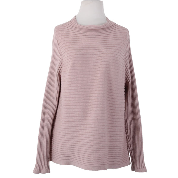 Eileen Fisher Sweater Sz L Pink Knit Ribbed 100% Extra Fine Merino Wool Sweater