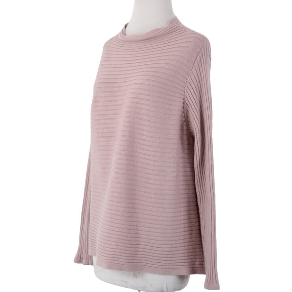 Eileen Fisher Sweater Sz L Pink Knit Ribbed 100% Extra Fine Merino Wool Sweater