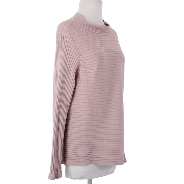 Eileen Fisher Sweater Sz L Pink Knit Ribbed 100% Extra Fine Merino Wool Sweater