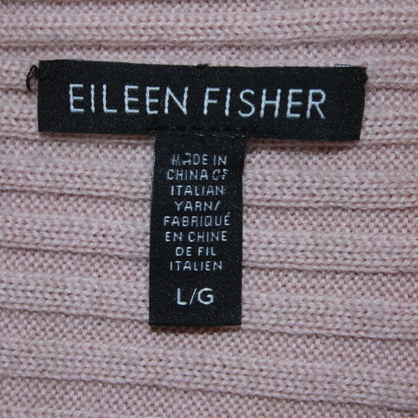 Eileen Fisher Sweater Sz L Pink Knit Ribbed 100% Extra Fine Merino Wool Sweater