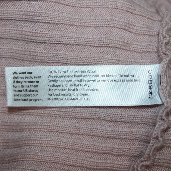 Eileen Fisher Sweater Sz L Pink Knit Ribbed 100% Extra Fine Merino Wool Sweater