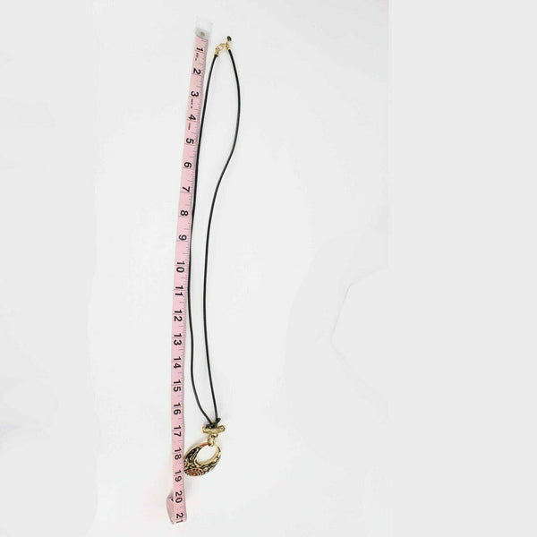 Chicos 34" Goldtone Black Red Enamel Pendant Leather Cord Necklace