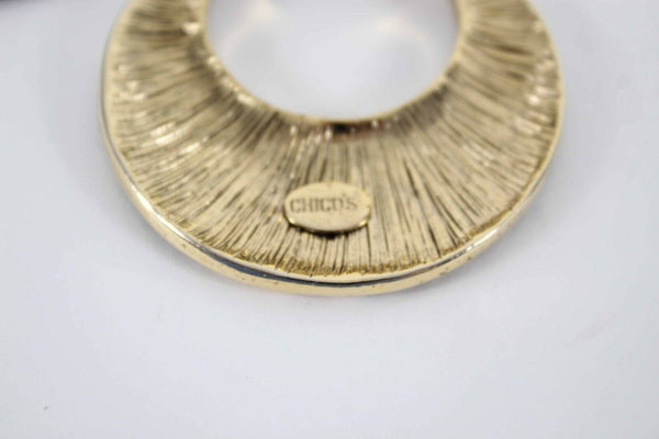 Chicos 34" Goldtone Black Red Enamel Pendant Leather Cord Necklace