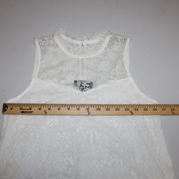 BCX NEW $39 Sz M Off White Lace Overlay Collared 100% Nylon Polyester Top