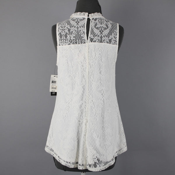 BCX NEW $39 Sz M Off White Lace Overlay Collared 100% Nylon Polyester Top