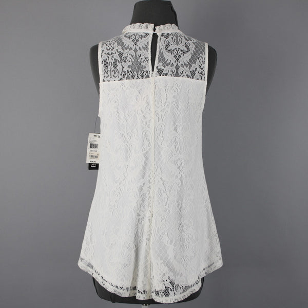 BCX NEW $39 Sz M Off White Lace Overlay Collared 100% Nylon Polyester Top