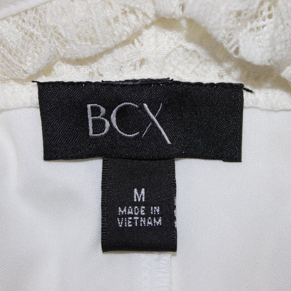 BCX NEW $39 Sz M Off White Lace Overlay Collared 100% Nylon Polyester Top