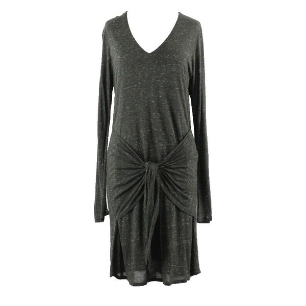 Dolan Left Coast Sz M Green Gray Waist Tied Viscose Wool Poly Blend Dress