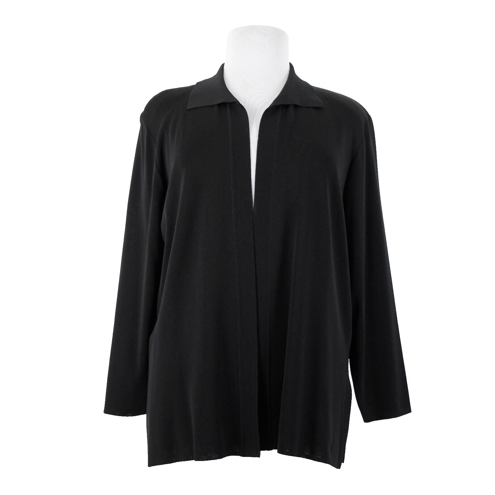 Misook Sz L Black Collared Unlined Long Sleeve Rayon Acrylic Wrap Sweater