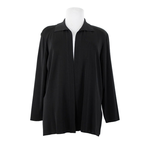Misook Sz L Black Collared Unlined Long Sleeve Rayon Acrylic Wrap Sweater
