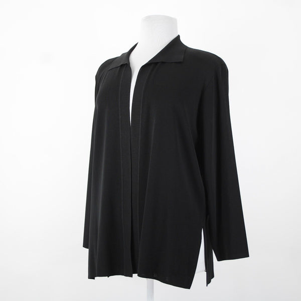 Misook Sz L Black Collared Unlined Long Sleeve Rayon Acrylic Wrap Sweater