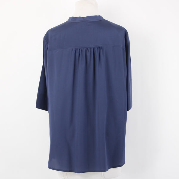 Armani Collezioni Top Sz 10 Navy Blue Bold Print Button Front Silk Blend Top