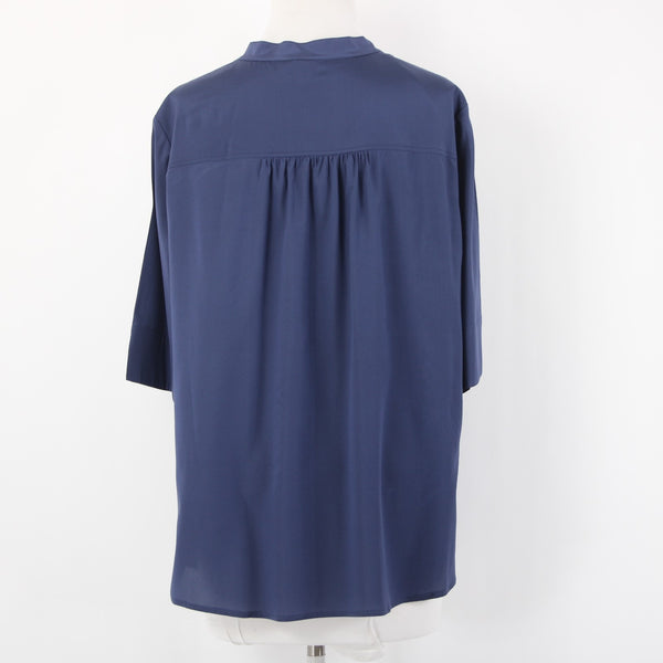 Armani Collezioni Top Sz 10 Navy Blue Bold Print Button Front Silk Blend Top