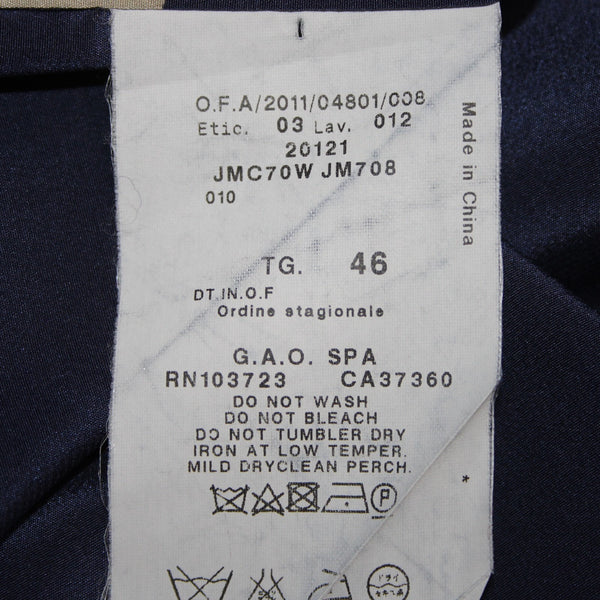 Armani Collezioni Top Sz 10 Navy Blue Bold Print Button Front Silk Blend Top