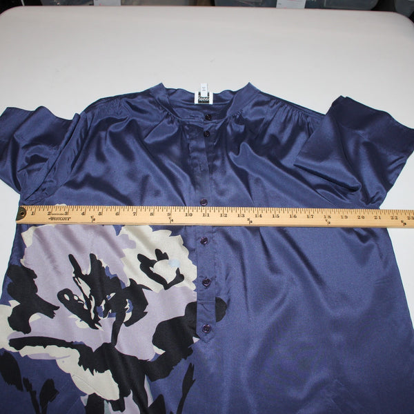 Armani Collezioni Top Sz 10 Navy Blue Bold Print Button Front Silk Blend Top