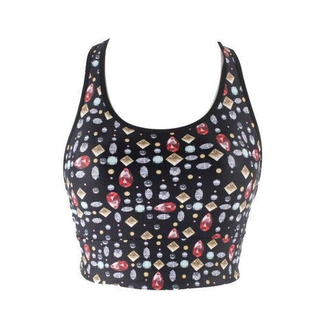 Victoria Sport Sz SP Black Multicolor Jewel Design Racerback Poly AW Sports Bra