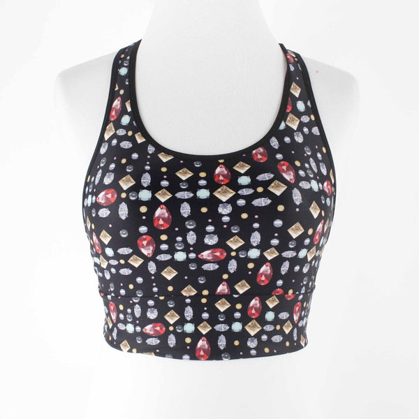 Victoria Sport Sz SP Black Multicolor Jewel Design Racerback Poly AW Sports Bra