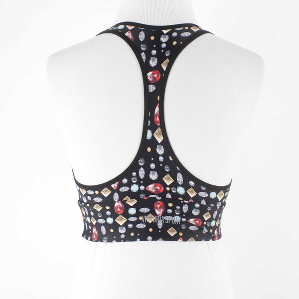 Victoria Sport Sz SP Black Multicolor Jewel Design Racerback Poly AW Sports Bra
