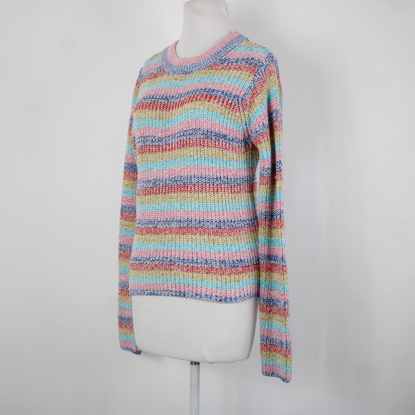 Philosophy NEW $88 Sz XS Pink Blue Multi Color Striped Cotton Acrylic Sweater