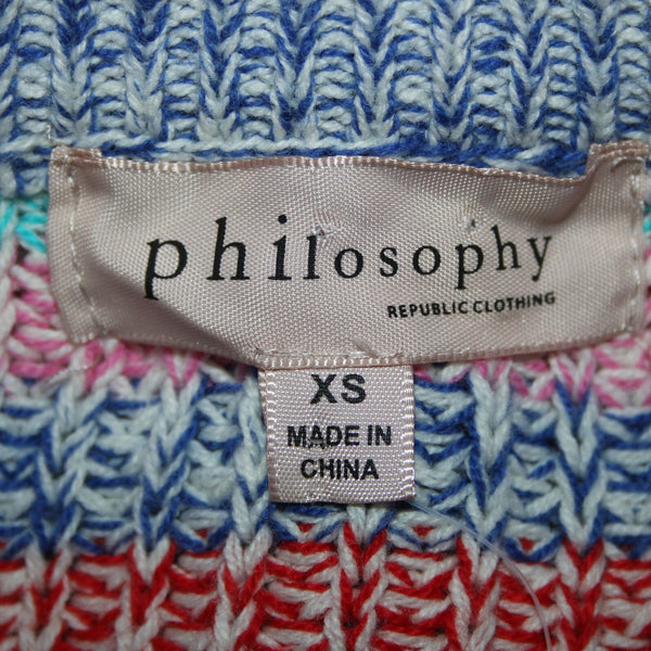 Philosophy NEW $88 Sz XS Pink Blue Multi Color Striped Cotton Acrylic Sweater