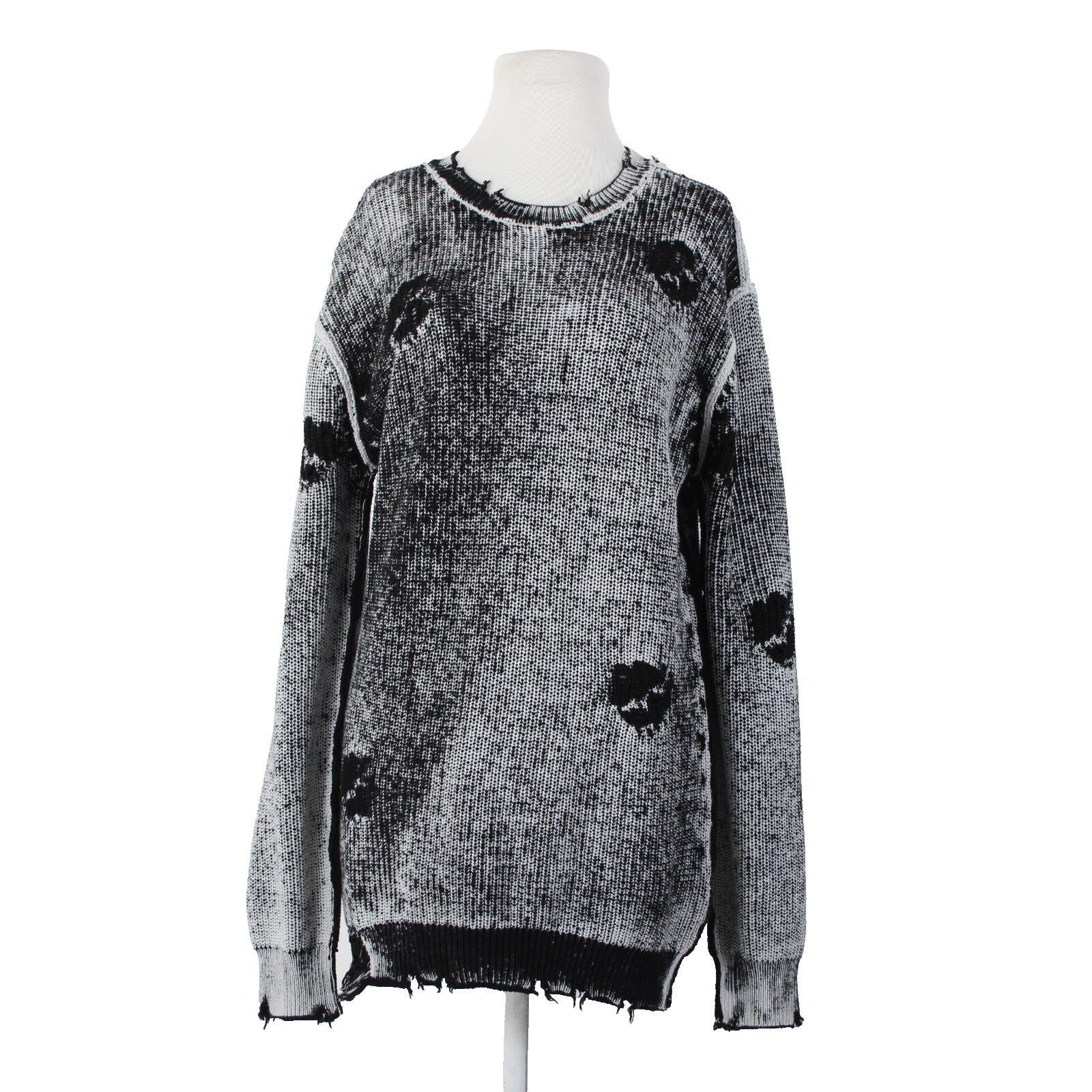 Se.ro.ya Sz S Black White Distressed Knit Long Sleeve 100% Cotton Sweater