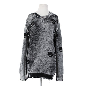 Se.ro.ya Sz S Black White Distressed Knit Long Sleeve 100% Cotton Sweater