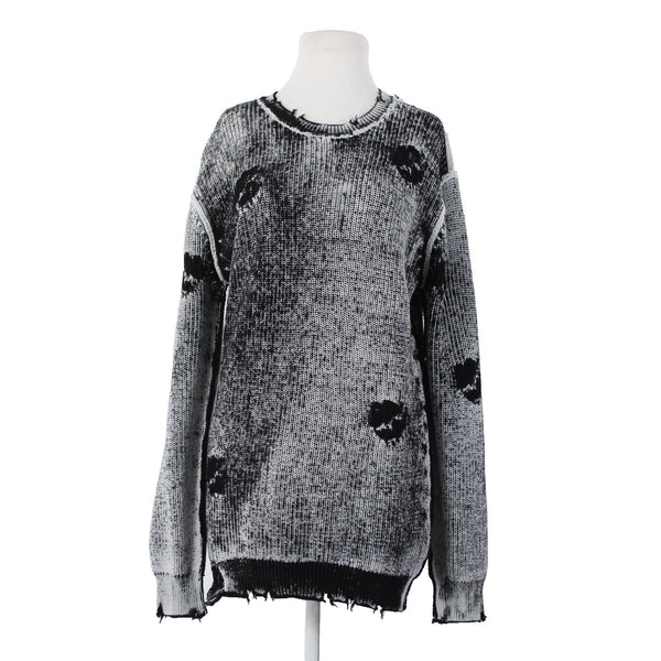 Se.ro.ya Sz S Black White Distressed Knit Long Sleeve 100% Cotton Sweater