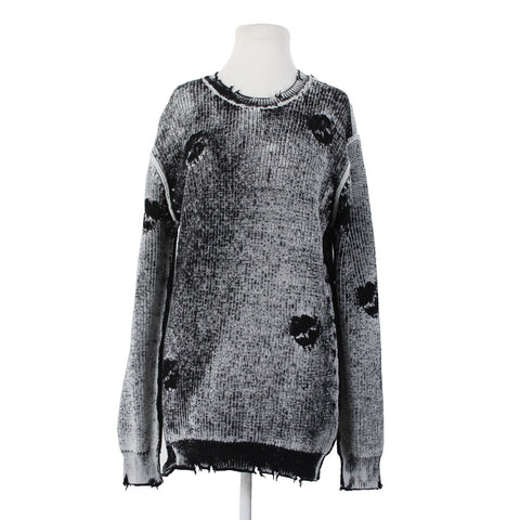 Se.ro.ya Sz S Black White Distressed Knit Long Sleeve 100% Cotton Sweater